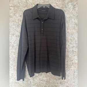 JAGER Mens Polo Shirt Black Grey Striped 100% Cotton